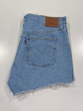 Levi's 501 Blue High-Rise Frayed Denim Cutoff Shorts, size 34